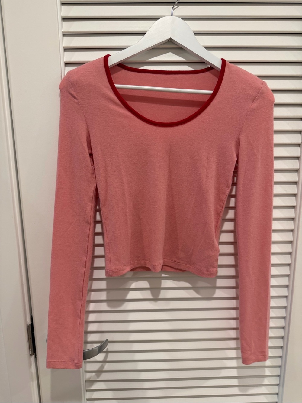 Pink Padded Shoulder Contrast Trim Long Sleeve Top XS